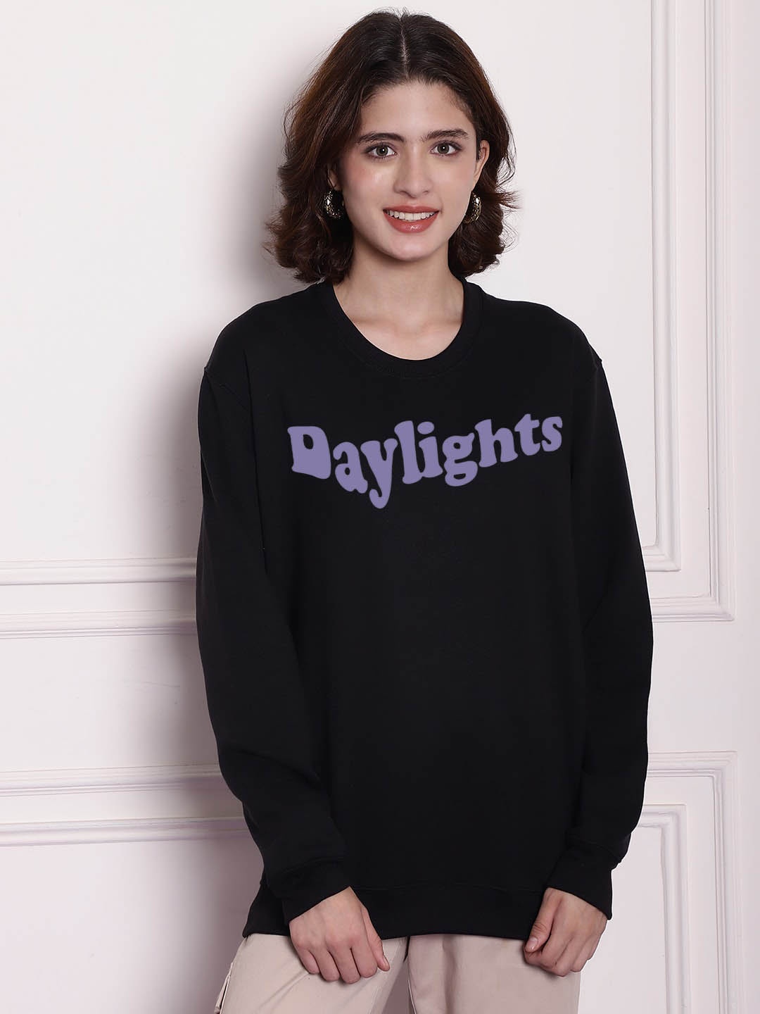 

Imsa Moda Typography Printed Pullover Fleece Oversized Sweatshirt, Black