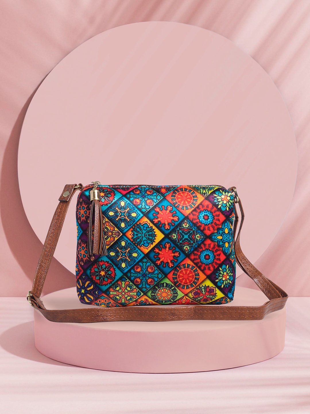 

Golden Peacock Printed Structured Sling Bag, Blue