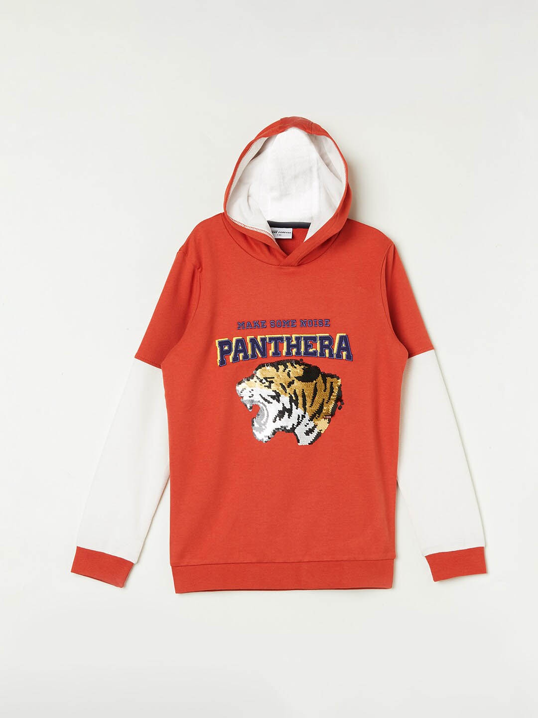 

Fame Forever by Lifestyle Boys Typography Embroidered Sequined Detail Cotton Pullover, Rust