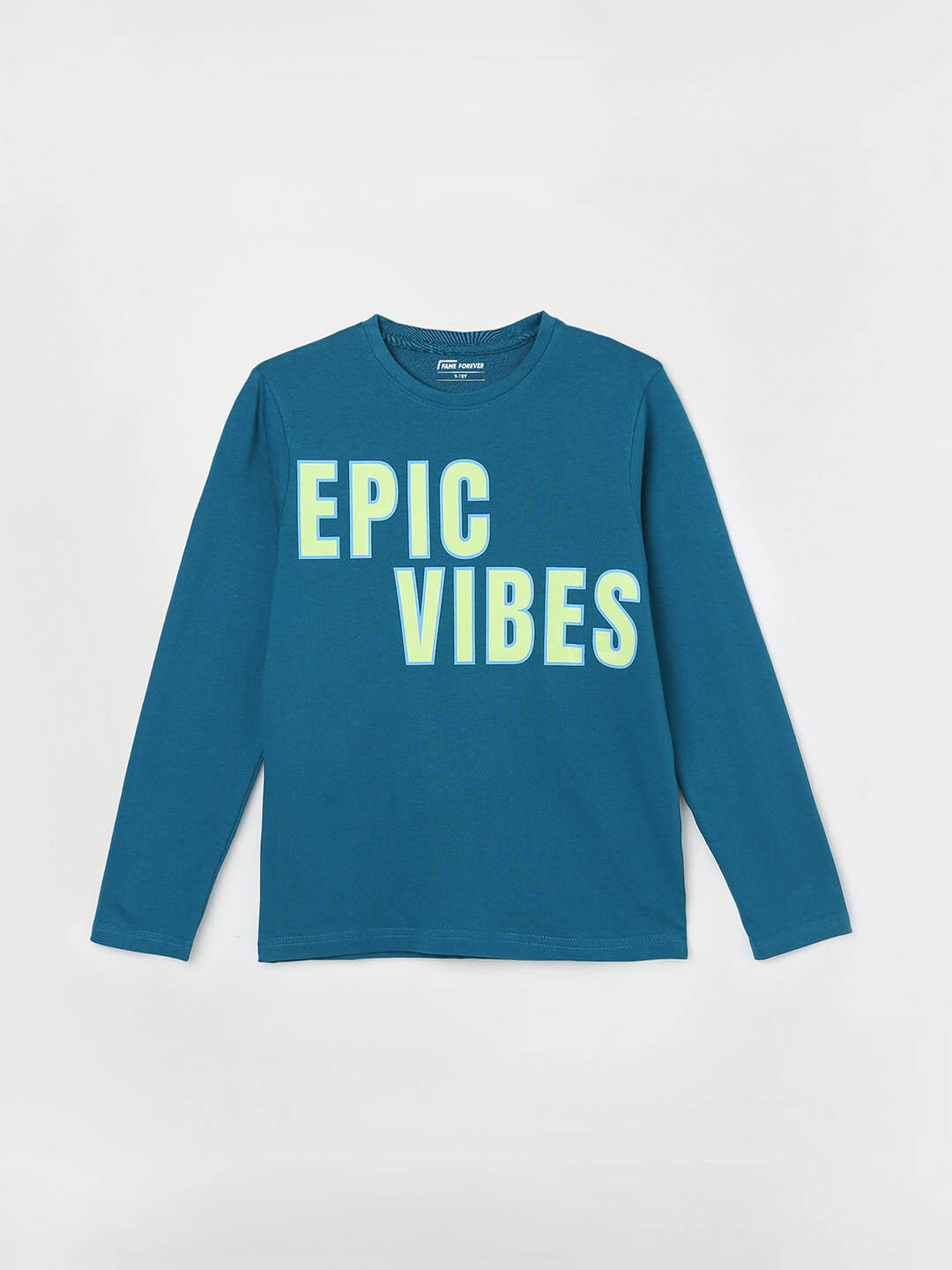 

Fame Forever by Lifestyle Boys Typography Printed Cotton T-shirt, Teal