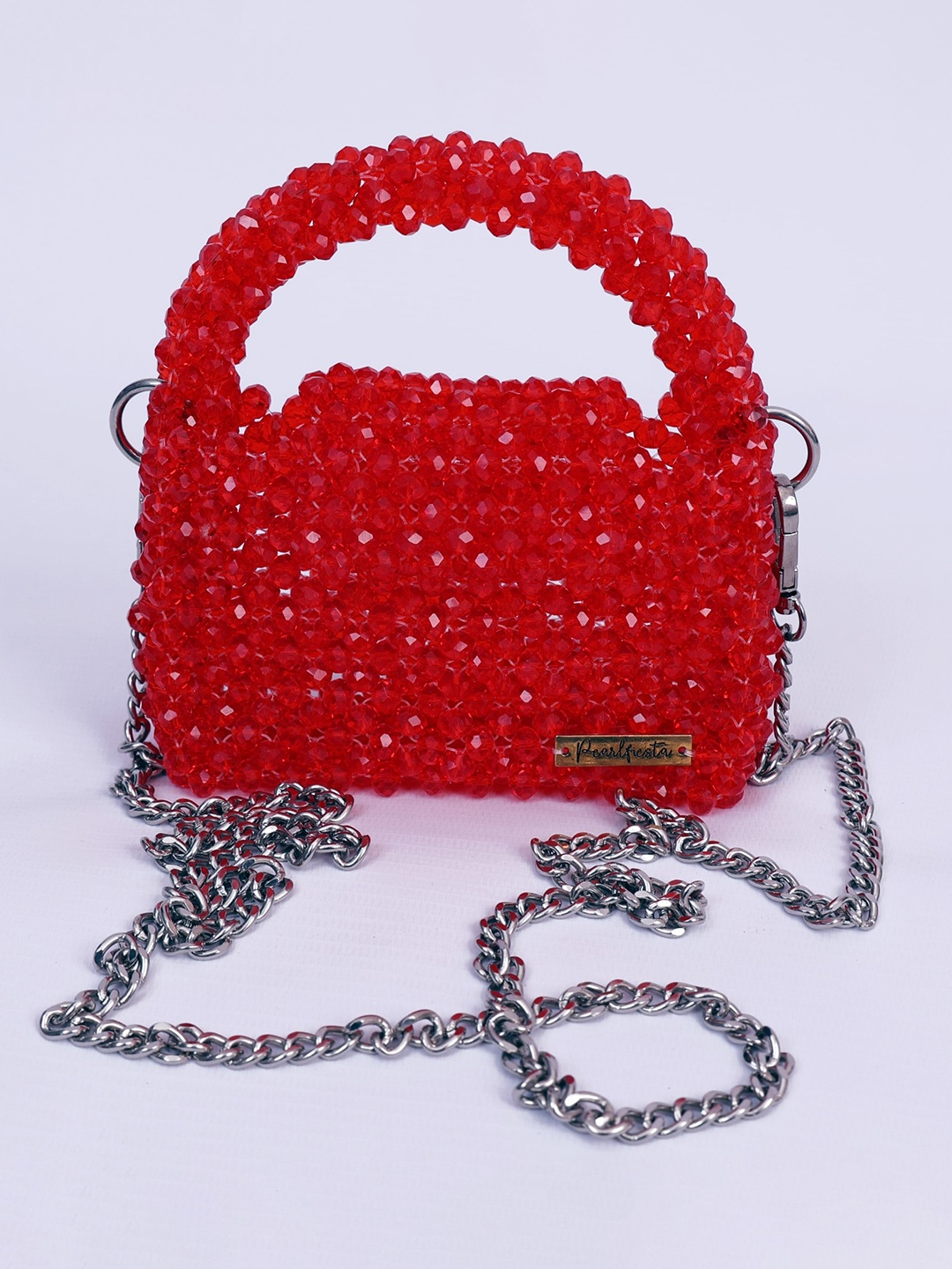 

Pearlfiesta Embellished Structured Sling Bag, Red