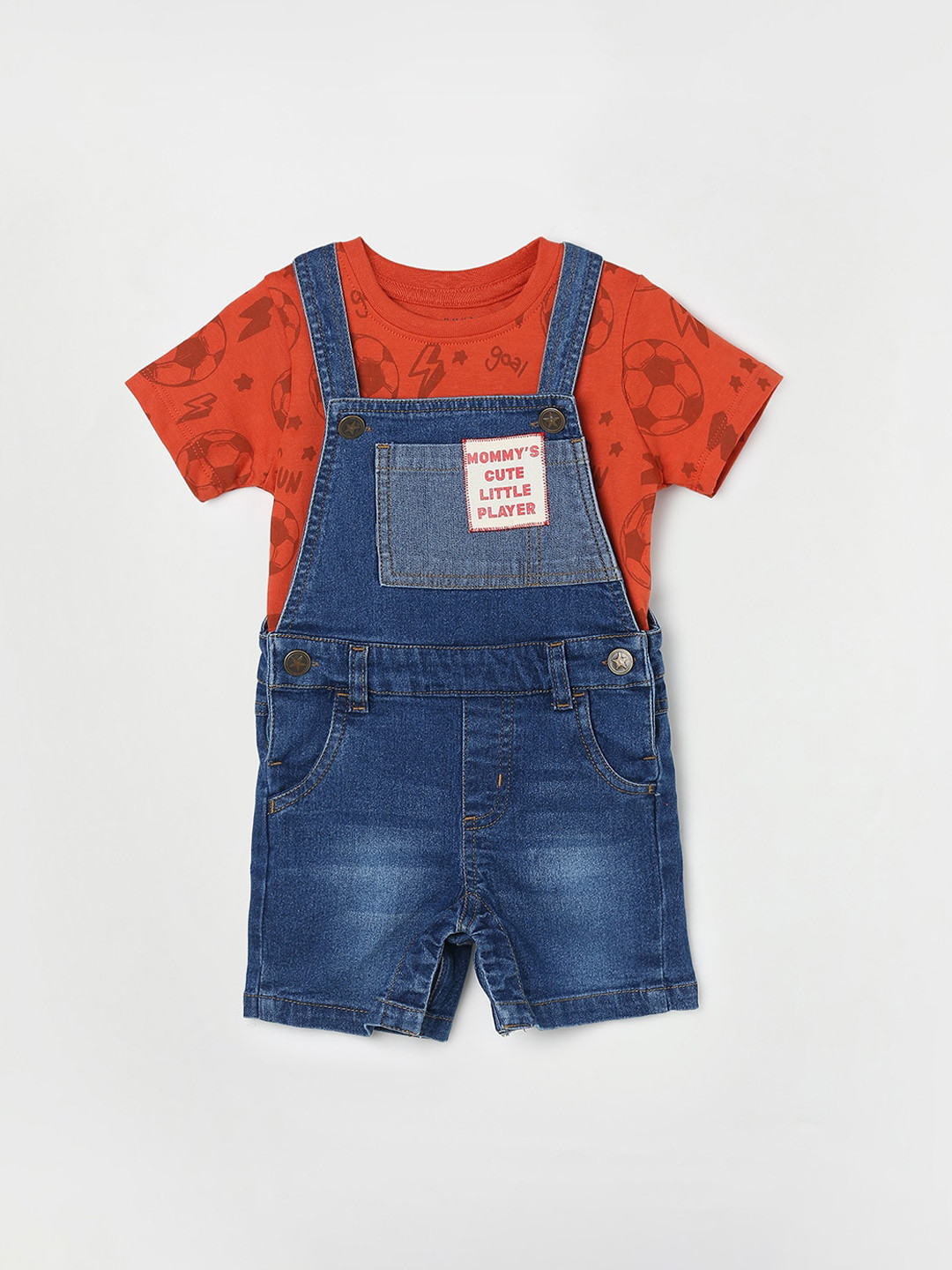 

Juniors by Lifestyle Infant Boys Printed Cotton Dungaree With T-Shirt, Blue