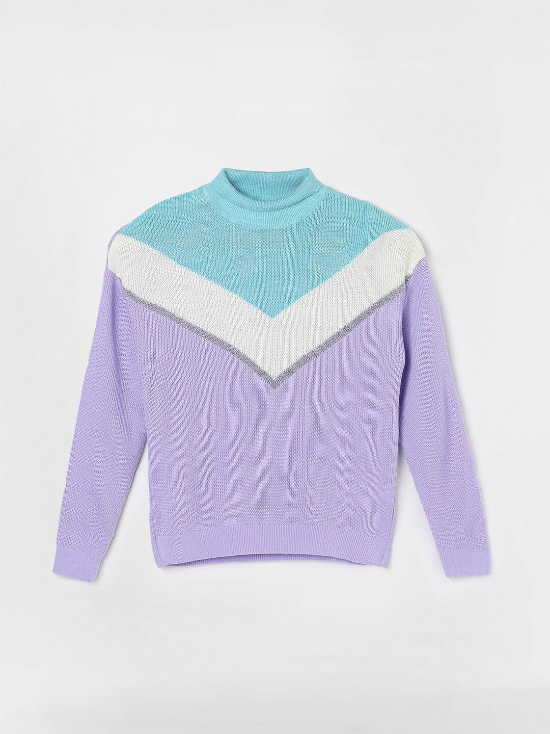 

Fame Forever by Lifestyle Girls Colourblocked Pullover Sweater, Purple