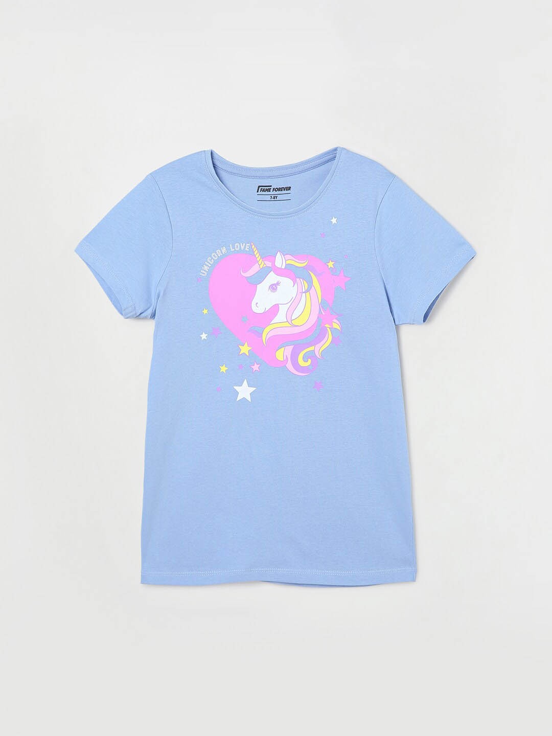 

Fame Forever by Lifestyle Girls Unicorn Printed Cotton T-shirt, Blue