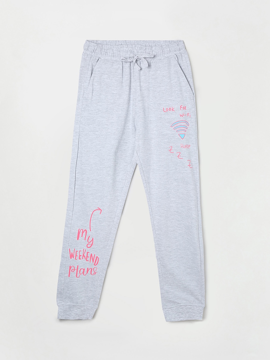 

Fame Forever by Lifestyle Girls Typography Printed Cotton Joggers, Grey melange