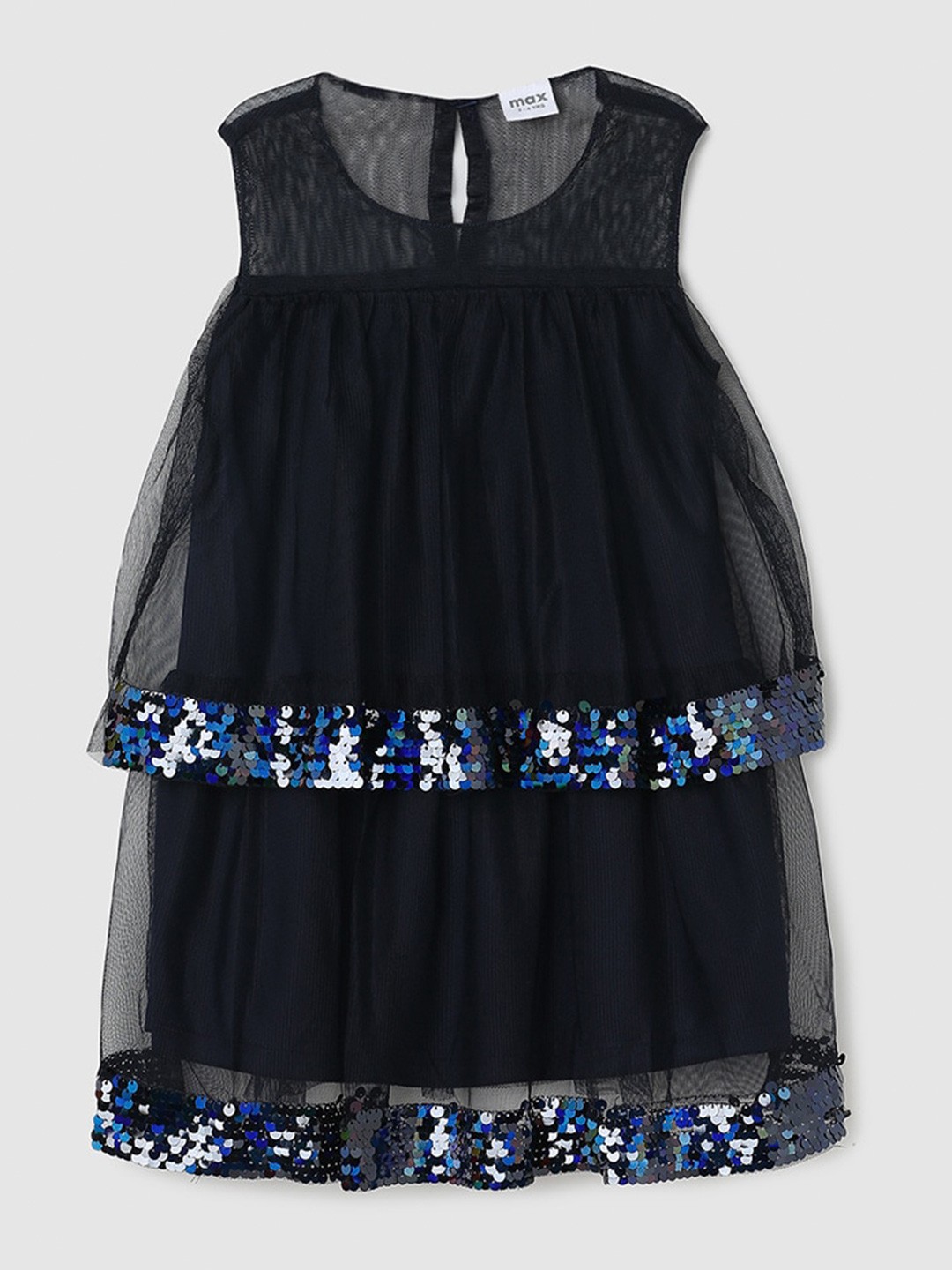 

max Girls Round Neck A Line Dress, Navy blue