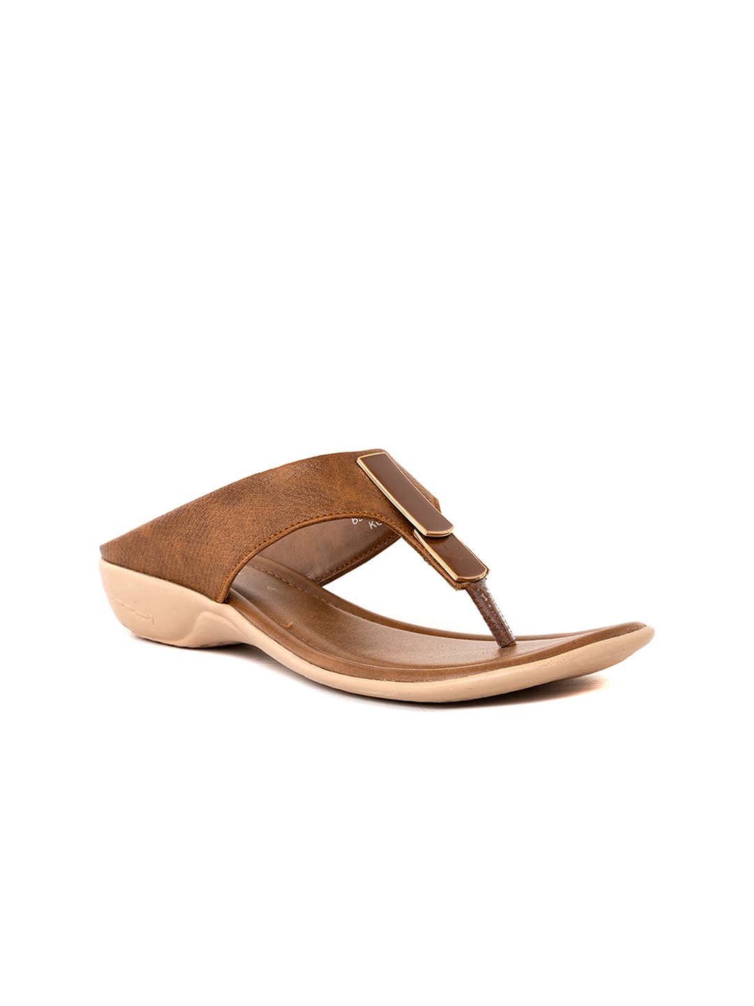 

Khadims Open Toe T-Strap Flats, Brown