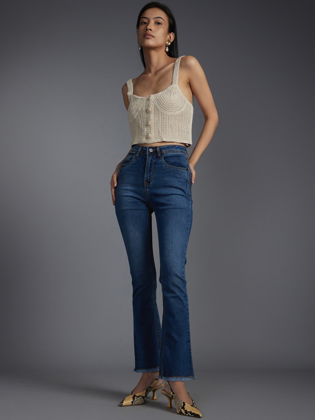 

Recap Women Comfort Bootcut High-Rise Light Fade Clean Look Stretchable Jeans, Blue
