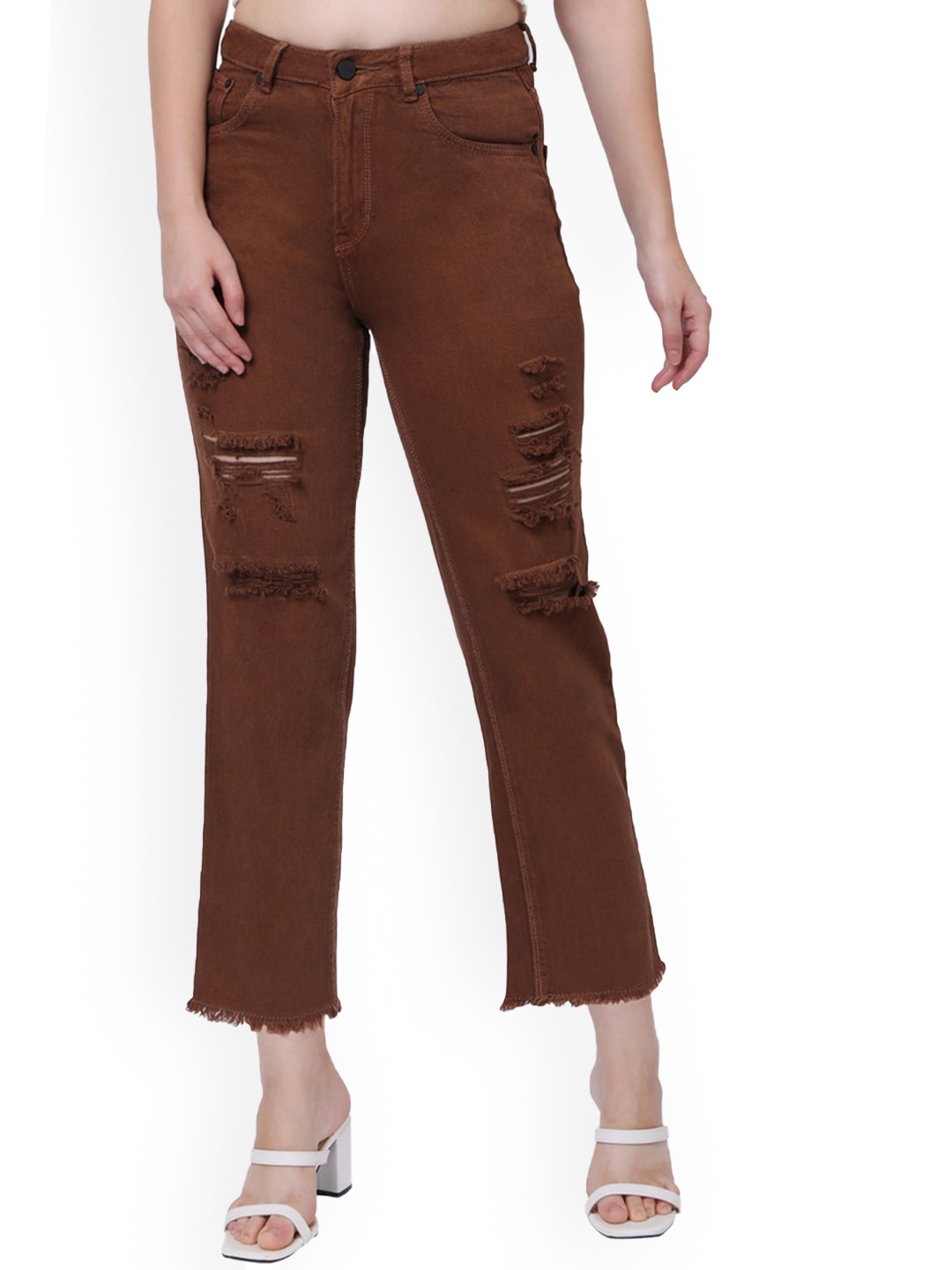 

Recap Women Comfort Wide Leg High-Rise Highly Distressed Jeans, Rust