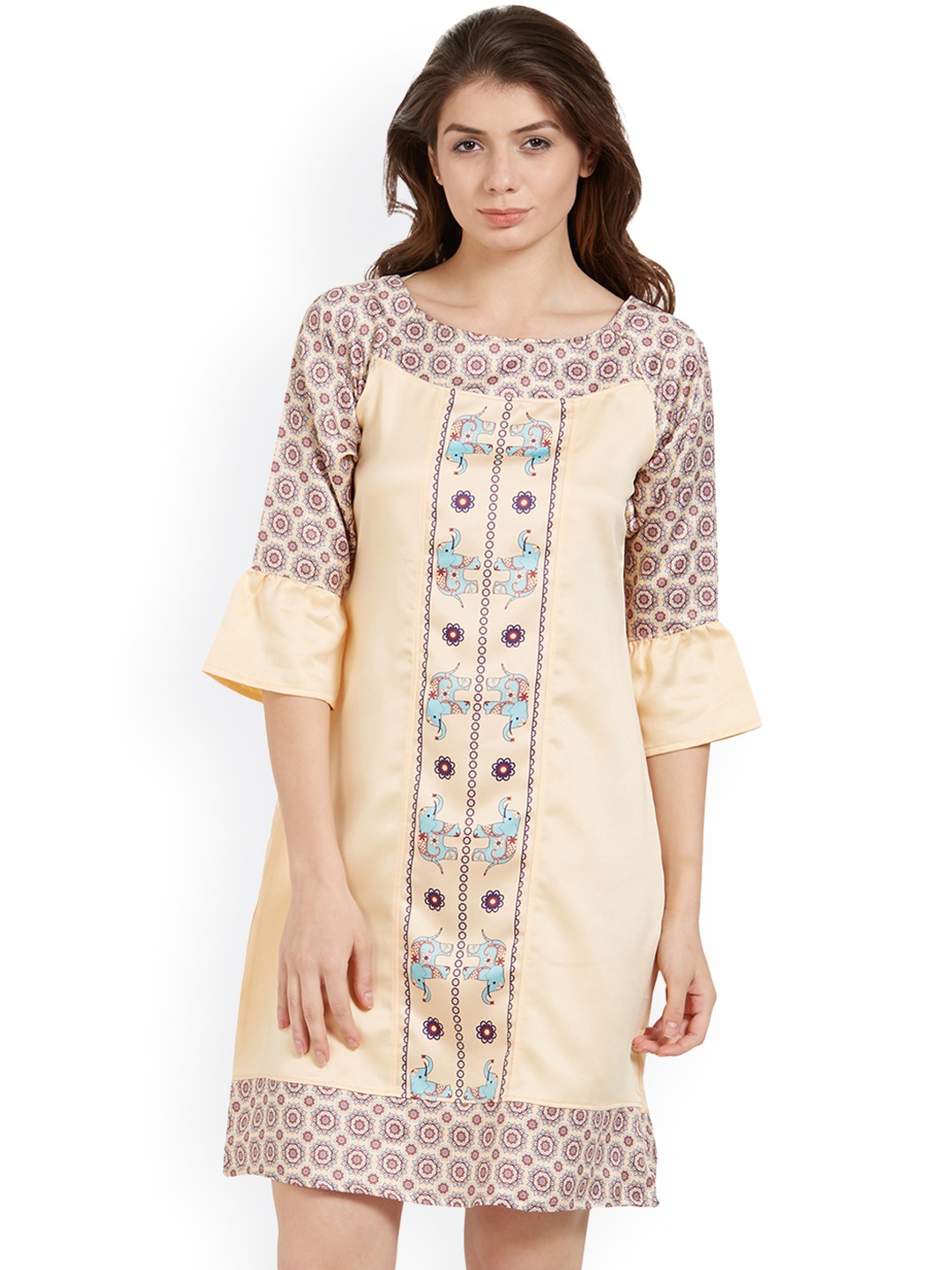 

Soie Peach-Coloured Printed Nightdress NT-64IE-2