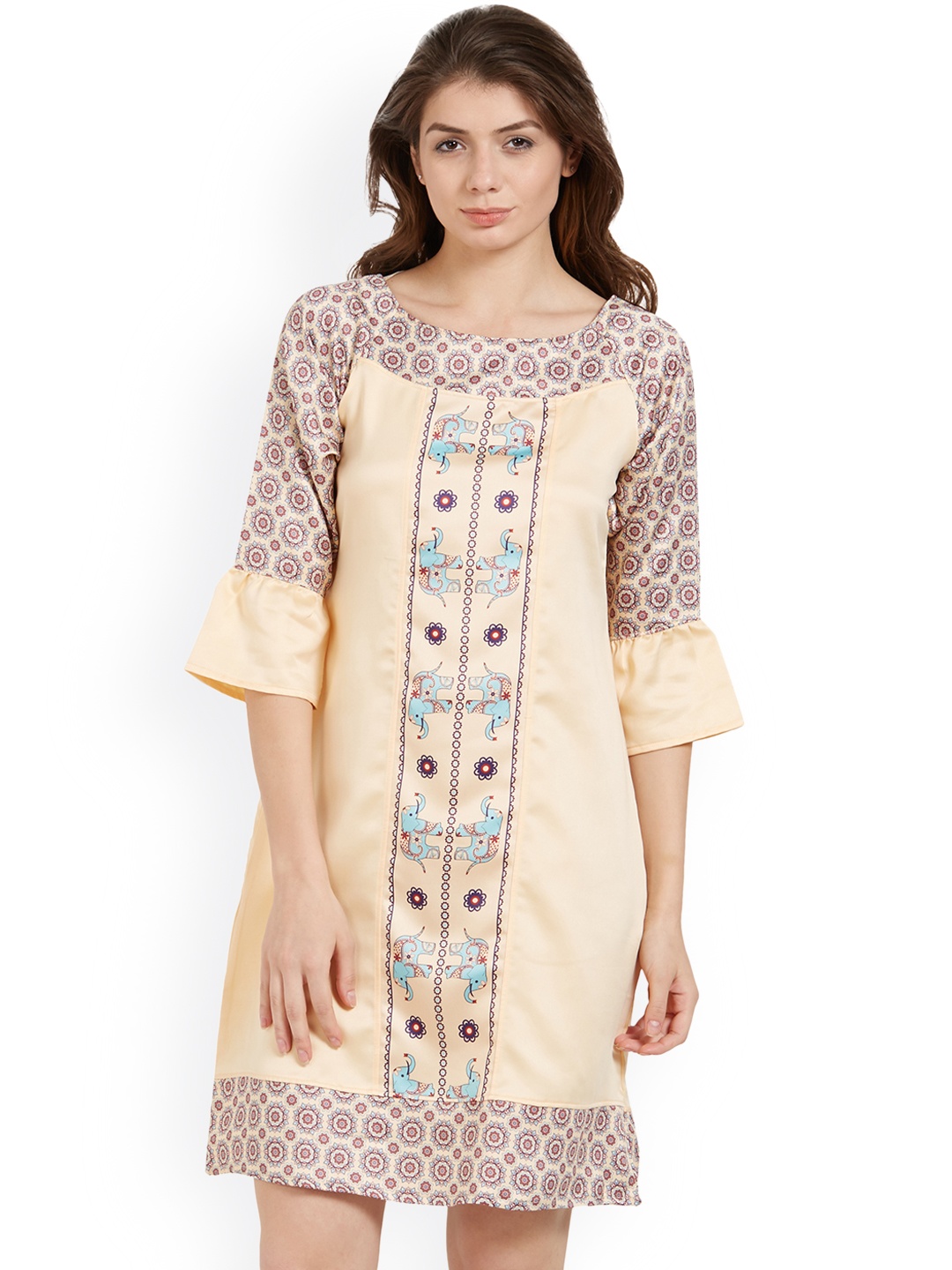 

Soie Peach-Coloured Printed Knee Length Nightdress NT-64IE-2