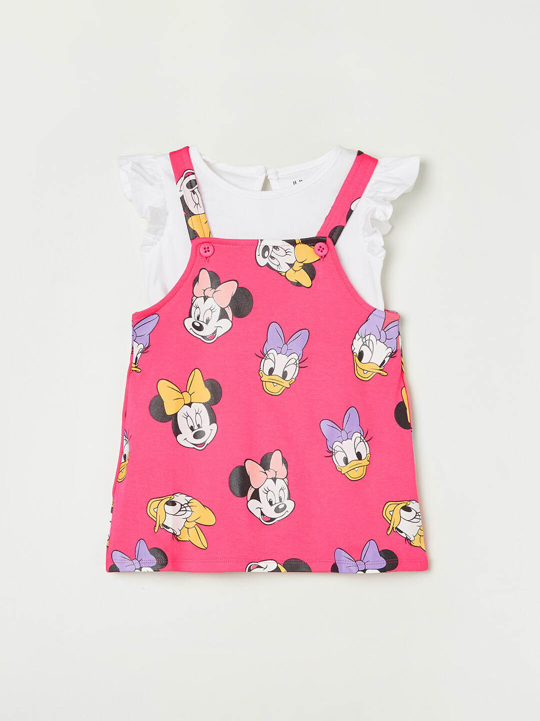

Juniors by Lifestyle Girls Minnie & Daisy Printed Pure Cotton Pinafore Dress With T- Shirt, Pink