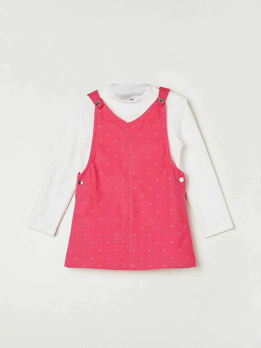 

Juniors by Lifestyle Girls Geometric Printed Pure Cotton Pinafore Dress With Top, Pink