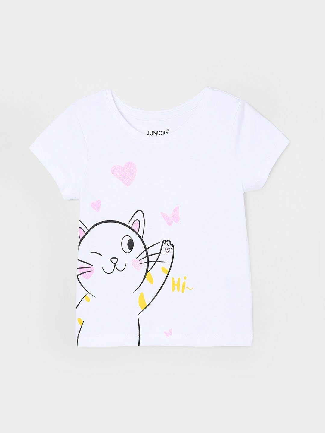

Juniors by Lifestyle Girls Graphic Printed Cotton T-shirt, White