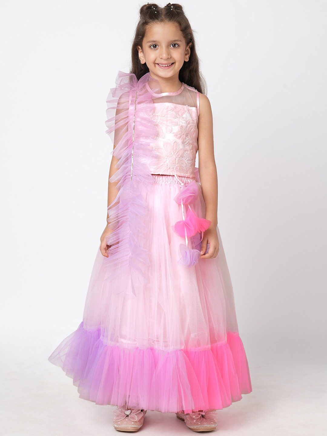 

LIL DRAMA Girls Embellished Sequinned Ready to Wear Lehenga & Blouse, Pink