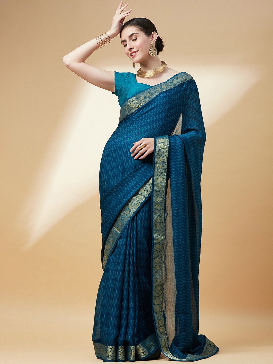 

Anouk Pure Chiffon Bandhani Saree, Blue