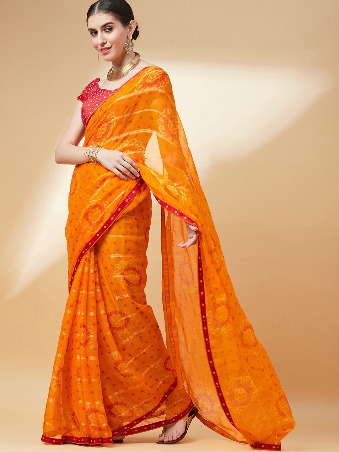 

Anouk Bandhani Printed Pure Chiffon Bandhani Saree, Orange