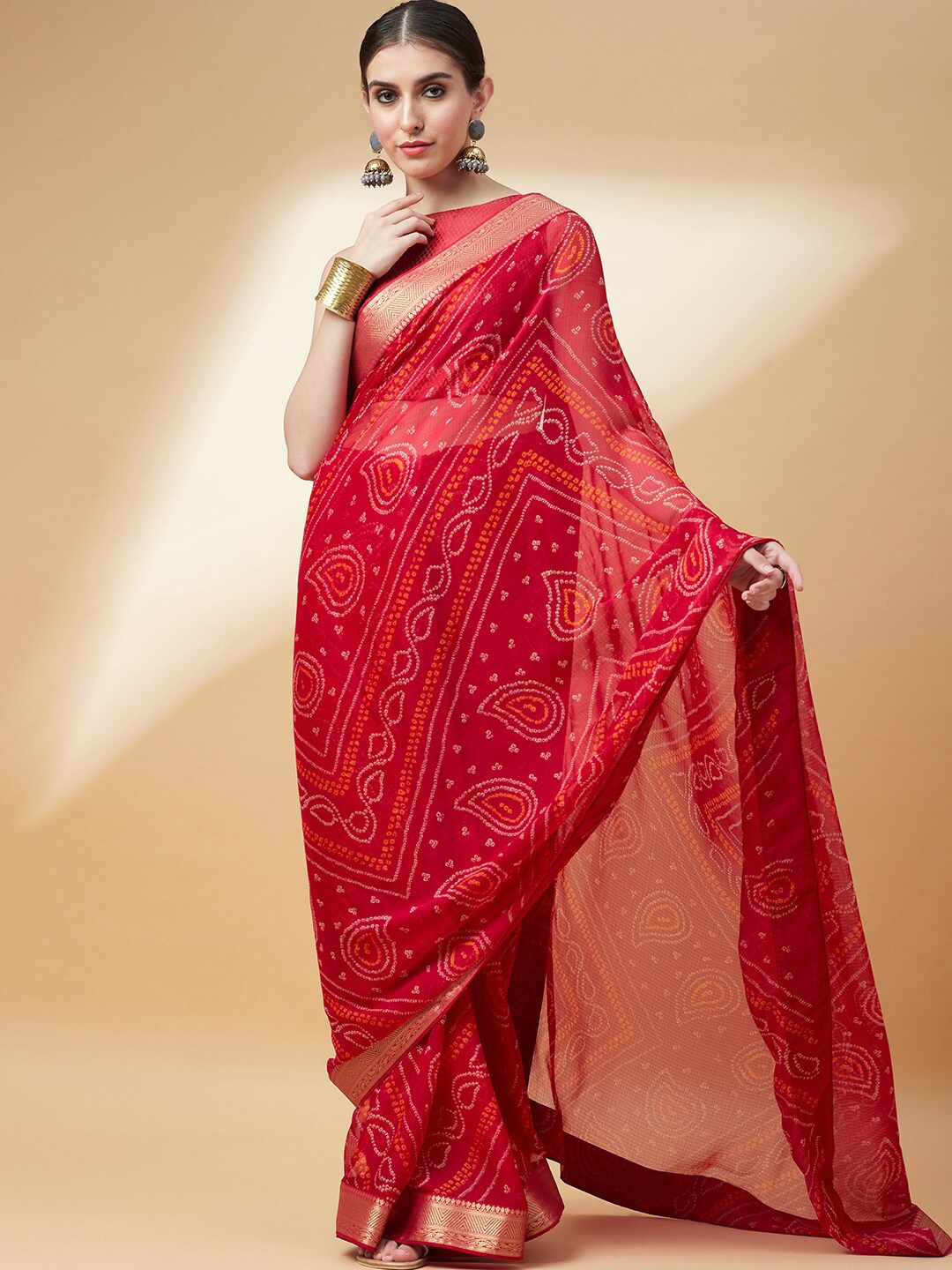 

Anouk Pure Chiffon Bandhani Saree, Pink