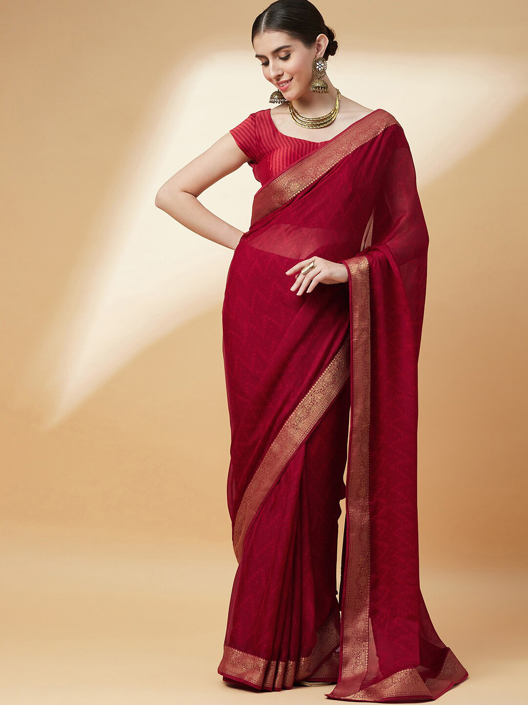 

Anouk Printed Bandhani Saree, Red