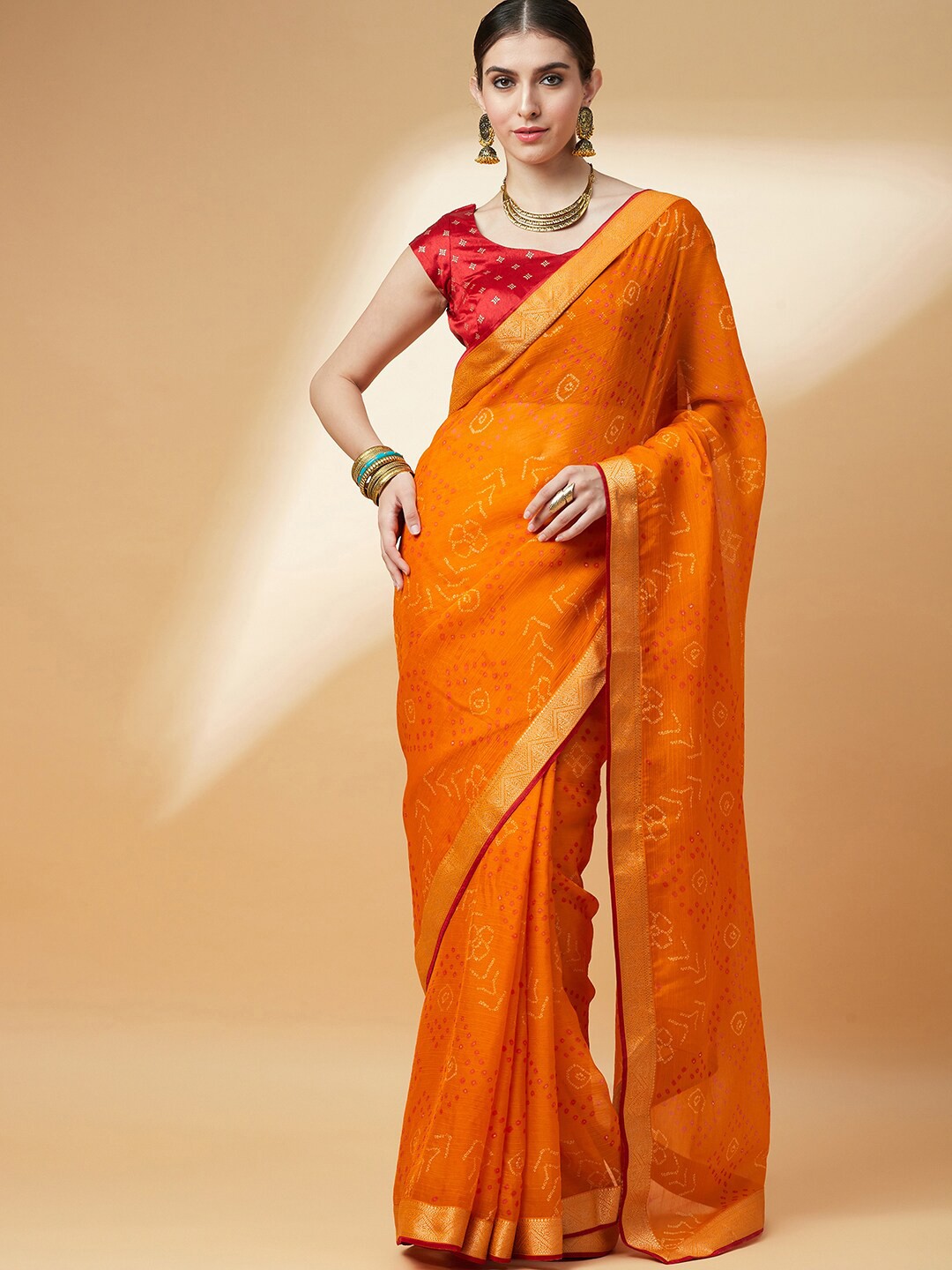 

Anouk Bandhani Printed Pure Chiffon Bandhani Saree, Orange