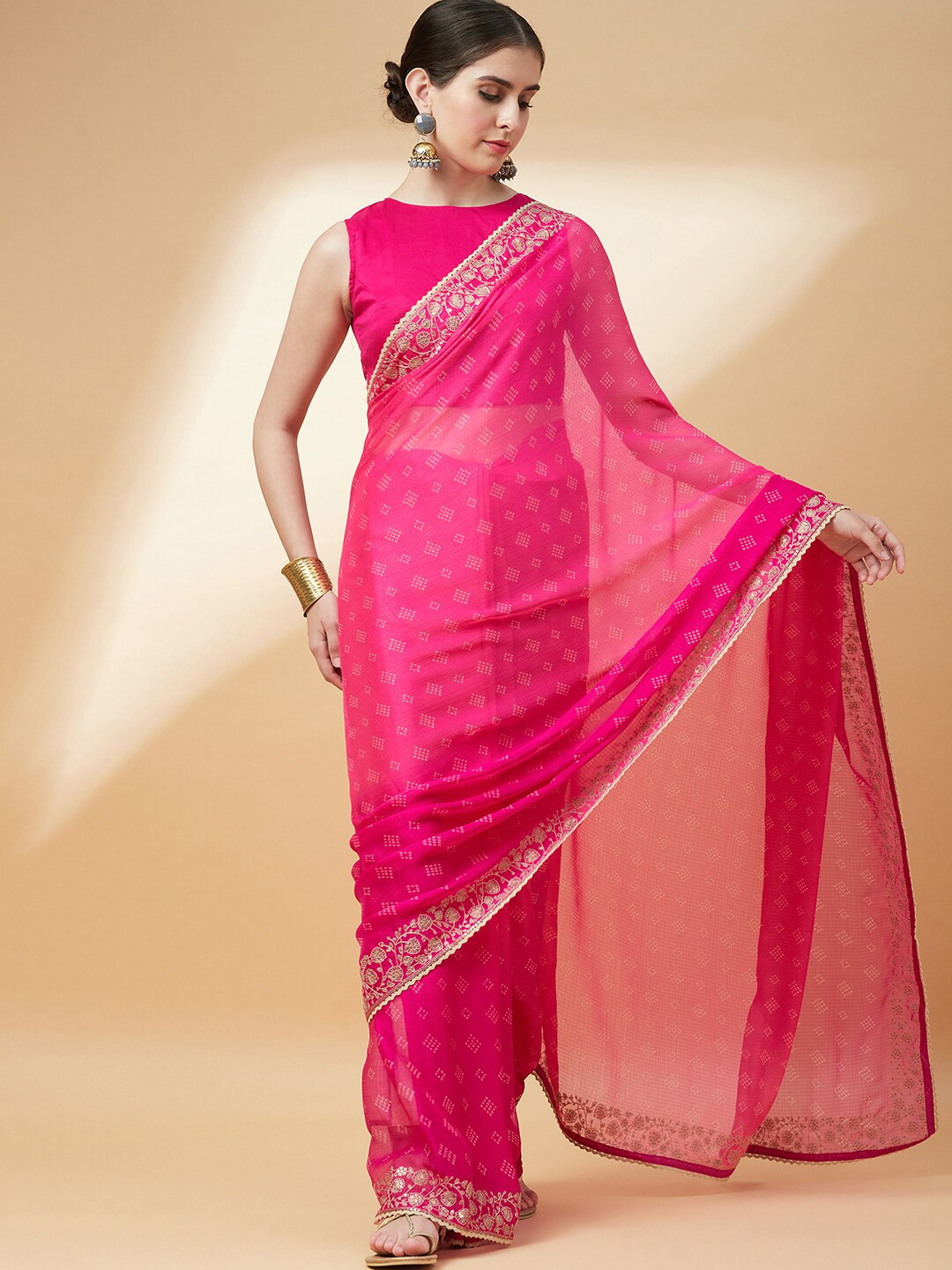 

Anouk Printed Bandhani Saree, Pink