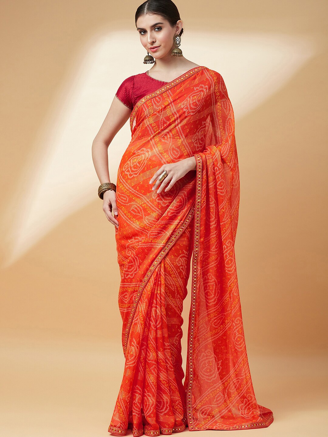 

Anouk Pure Chiffon Bandhani Saree, Orange