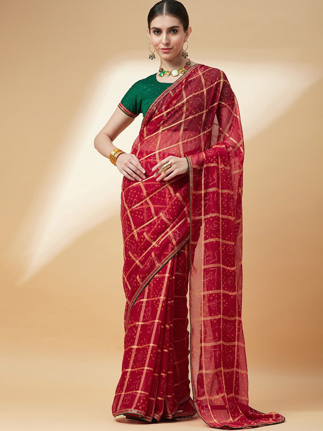 

Anouk Bandhani Printed Pure Chiffon Bandhani Saree, Red