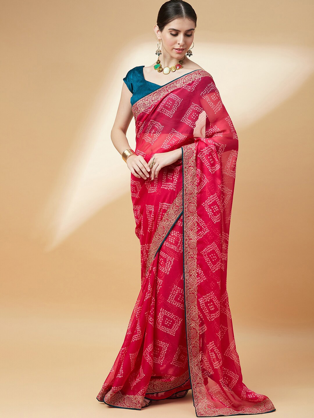 

Anouk Pure Chiffon Bandhani Saree, Pink