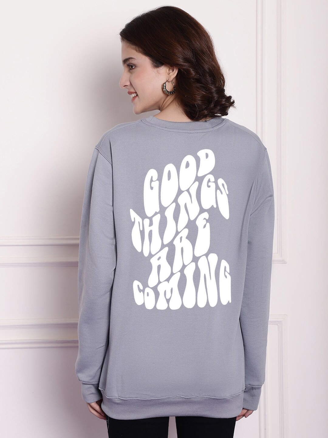 

Imsa Moda Typography Printed Fleece Sweatshirt, Grey