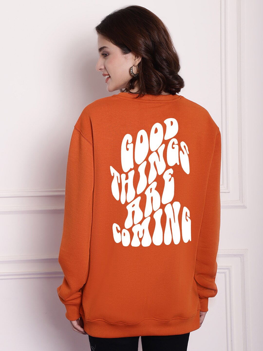 

Imsa Moda Typography Printed Fleece Sweatshirt, Orange