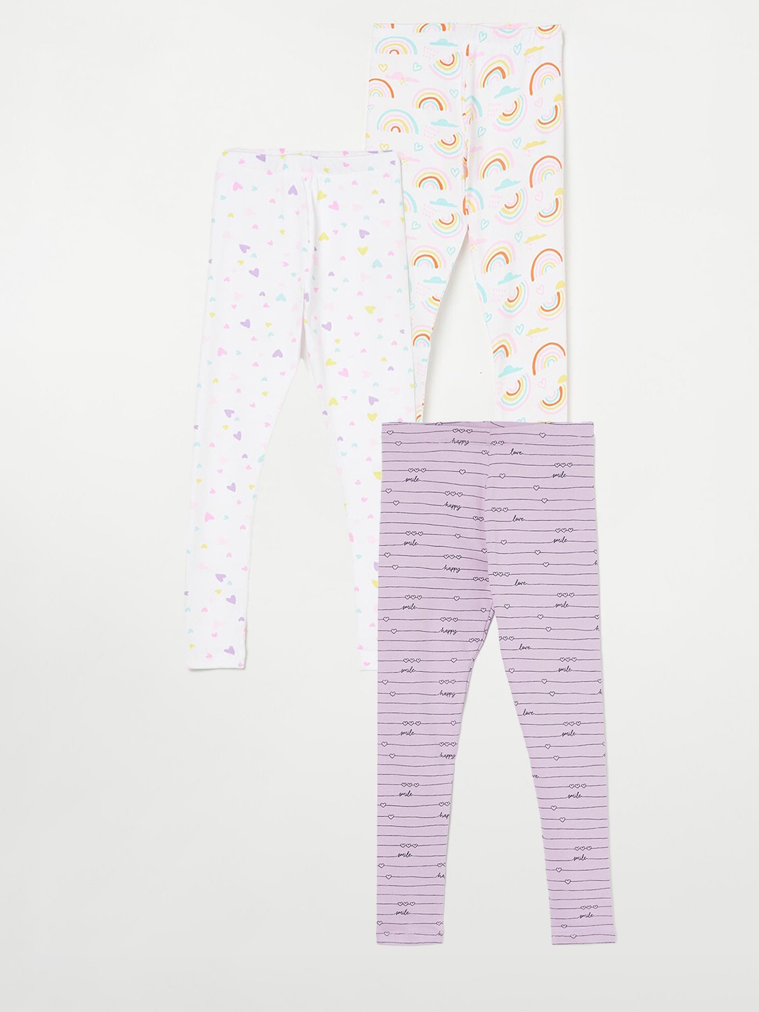 

Fame Forever by Lifestyle Girls Pack Of 3 Printed Ankle Length Leggings, Purple