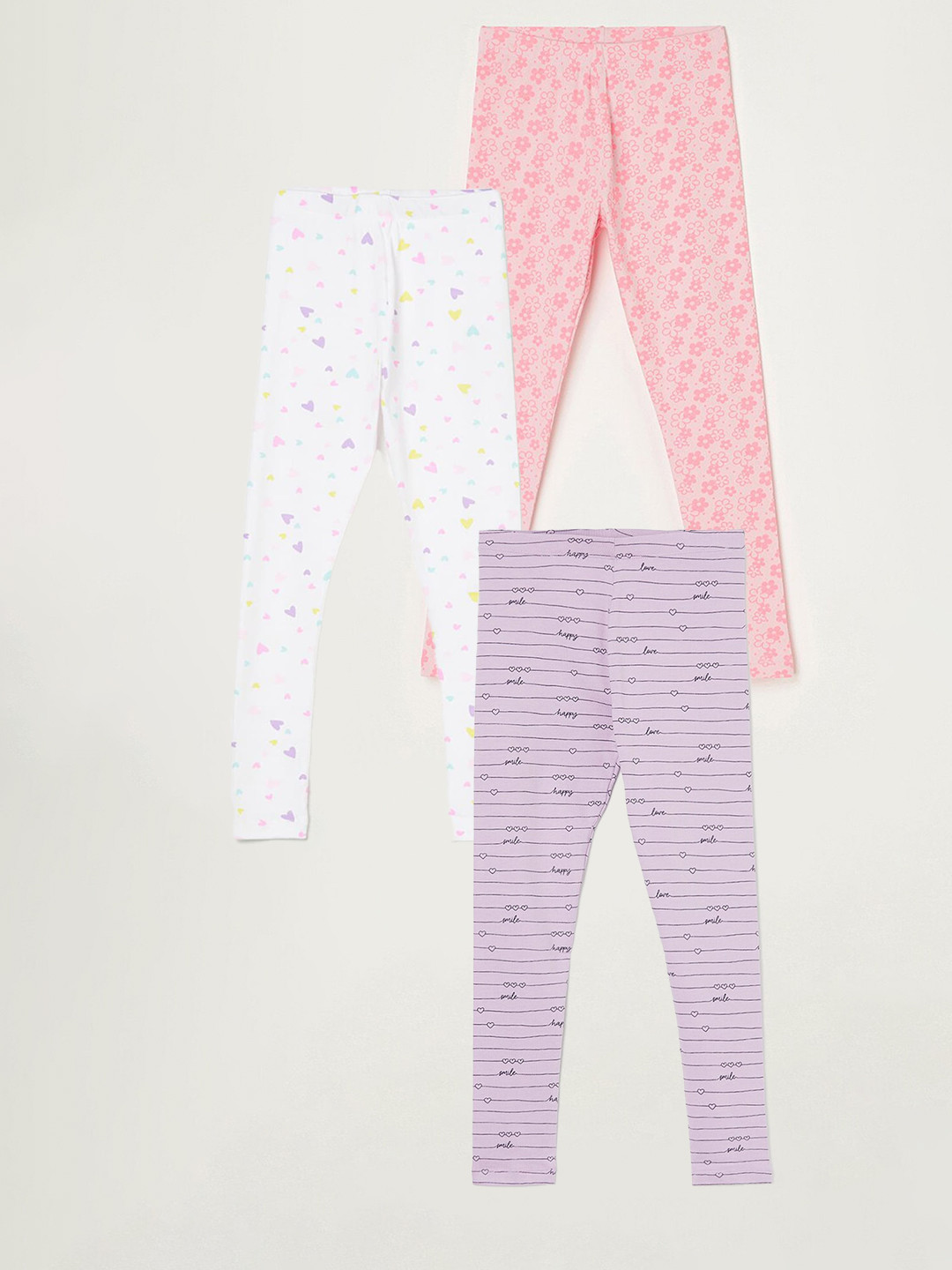 

Fame Forever by Lifestyle Girls Pack Of 3 Printed Ankle Length Leggings, Purple