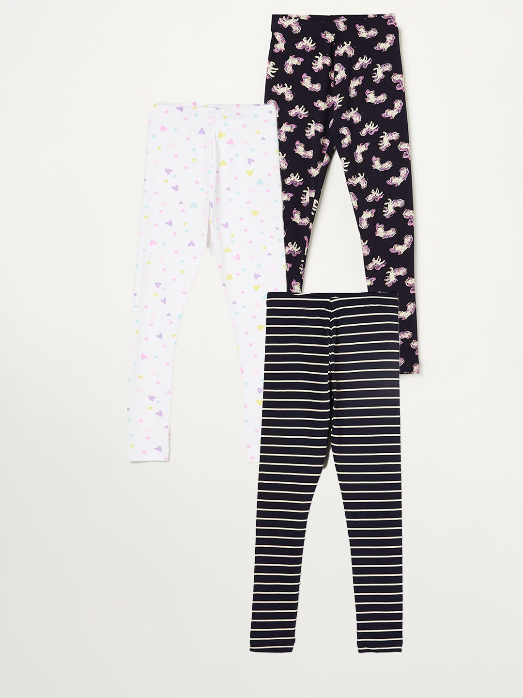 

Fame Forever by Lifestyle Girls Pack Of 3 Printed Pure Cotton Ankle Length Leggings, Blue