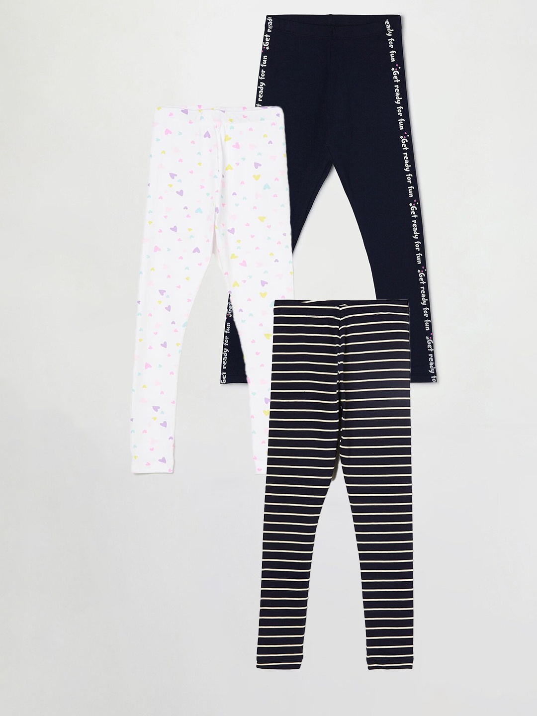 

Fame Forever by Lifestyle Girls Pack Of 3 Printed Ankle Length Leggings, Navy blue