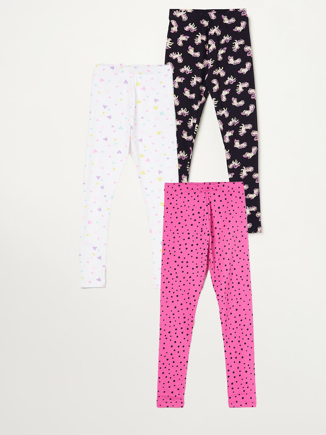 

Fame Forever by Lifestyle Girls Pack Of 3 Printed Pure Cotton Ankle Length Leggings, Pink