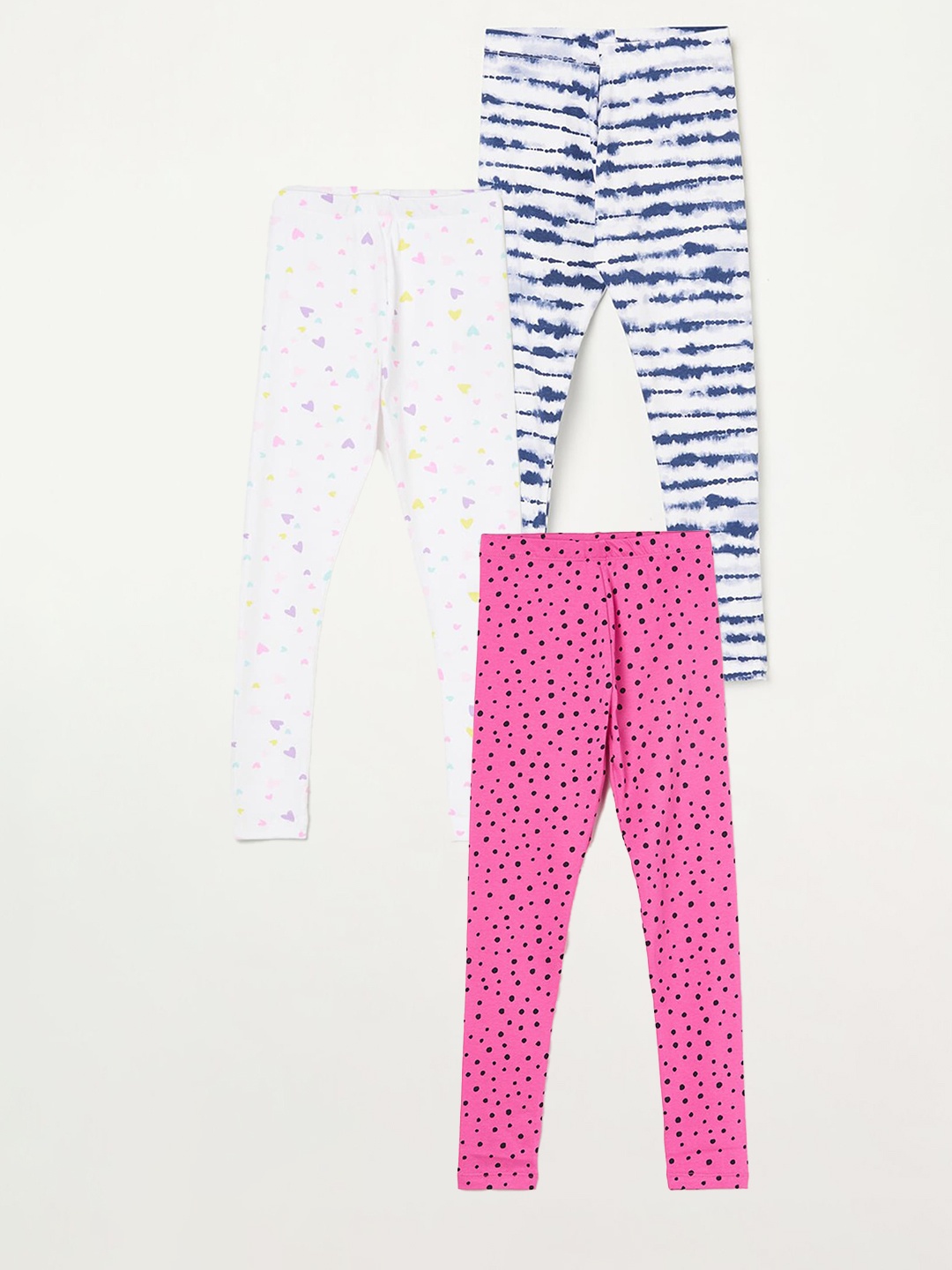 Fame Forever by Lifestyle Girls Pack Of 3 Printed Pure Cotton Ankle Length Leggings, Pink