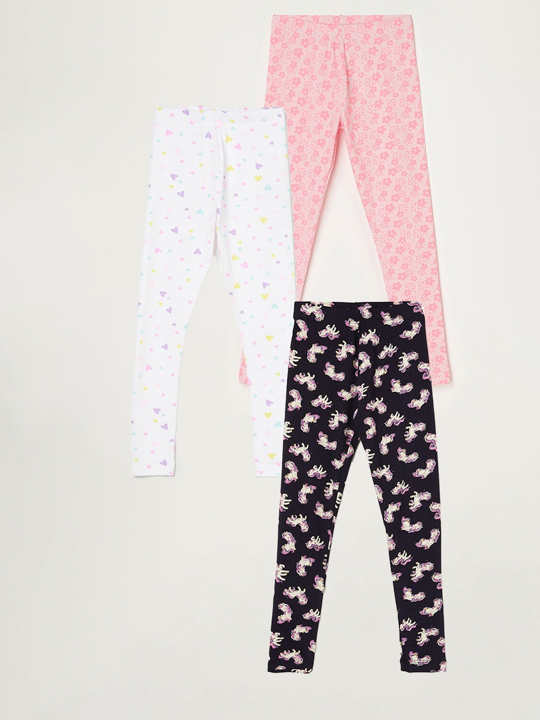 

Fame Forever by Lifestyle Girls Pack Of 3 Printed Cotton Leggings, Navy blue