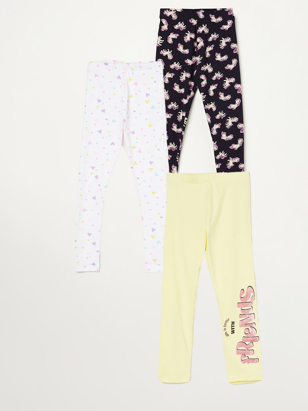 

Fame Forever by Lifestyle Girls Pack Of 3 Printed Cotton Leggings, Yellow