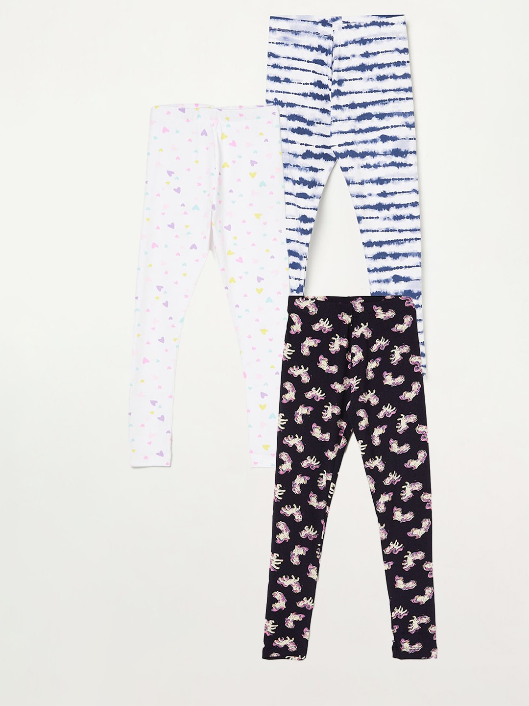 

Fame Forever by Lifestyle Girls Pack Of 3 Printed Cotton Leggings, Navy blue