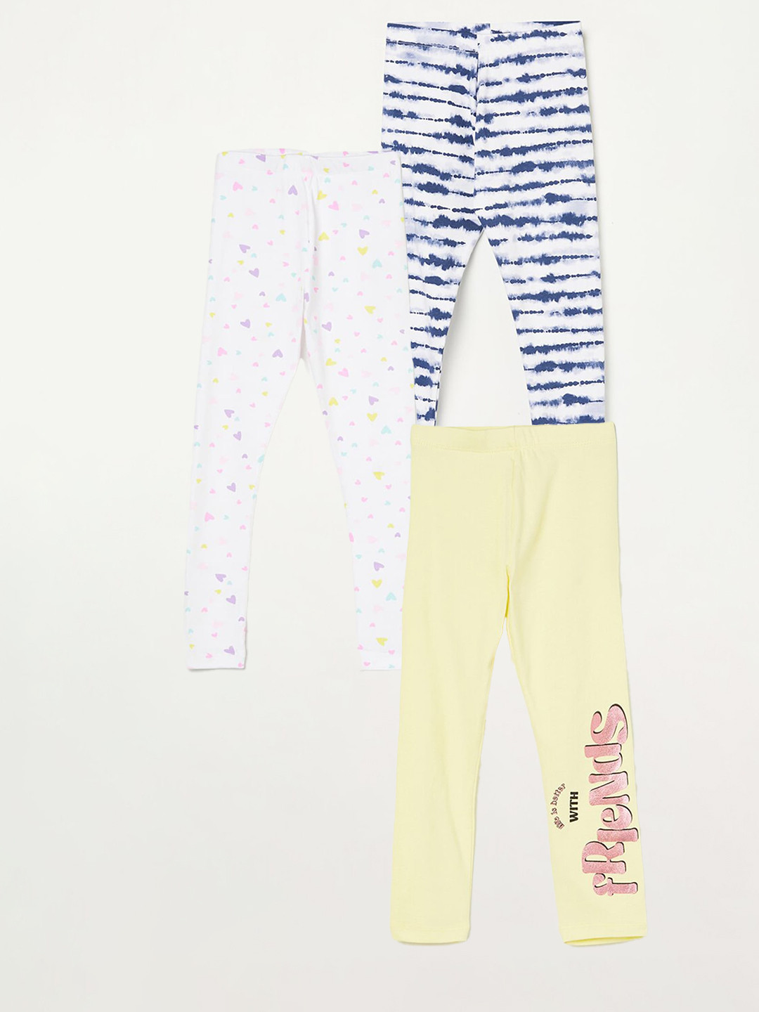 

Fame Forever by Lifestyle Girls Pack Of 3 Printed Cotton Leggings, Yellow