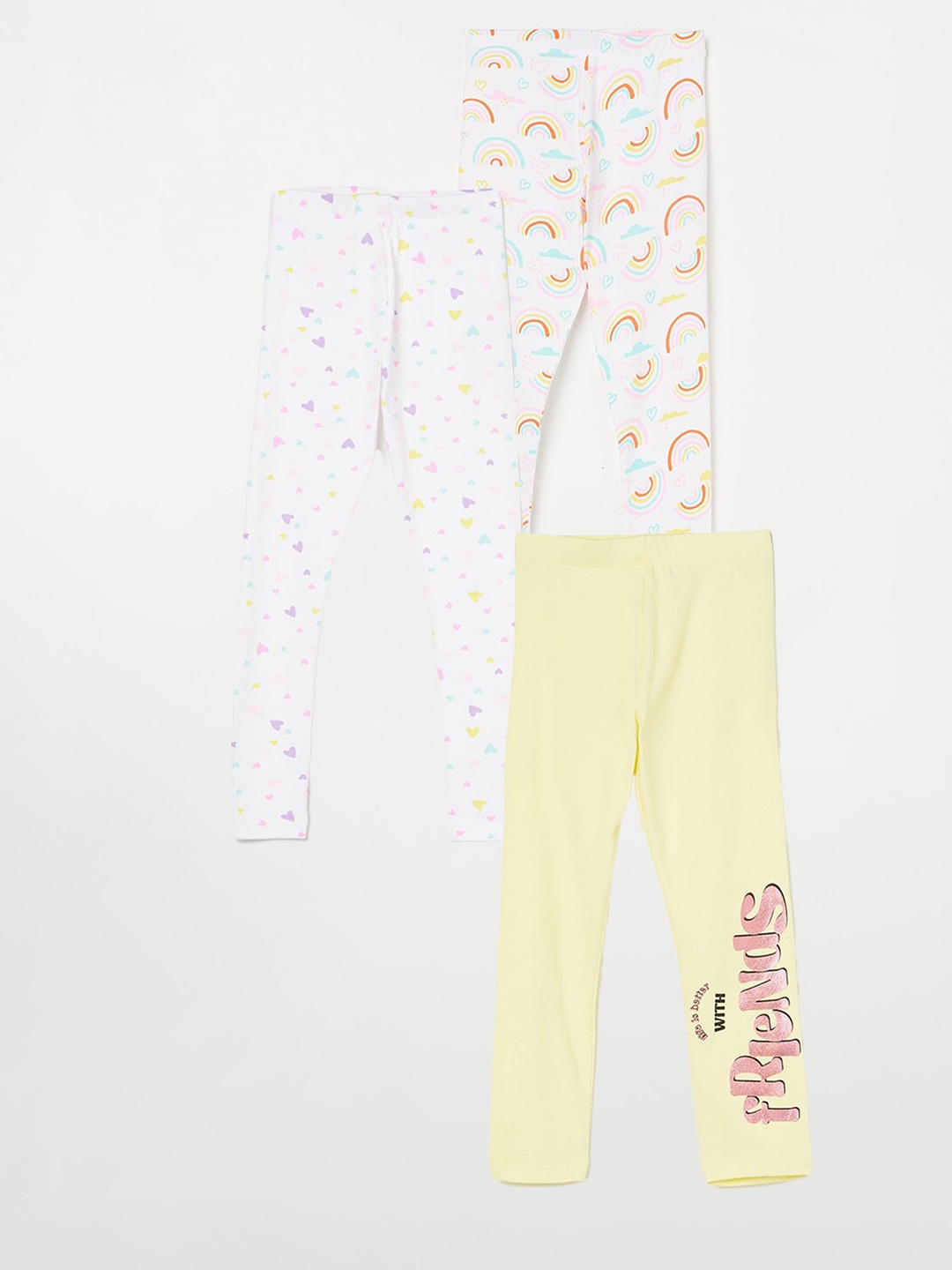 Fame Forever by Lifestyle Girls Pack Of 3 Printed Cotton Leggings, Yellow