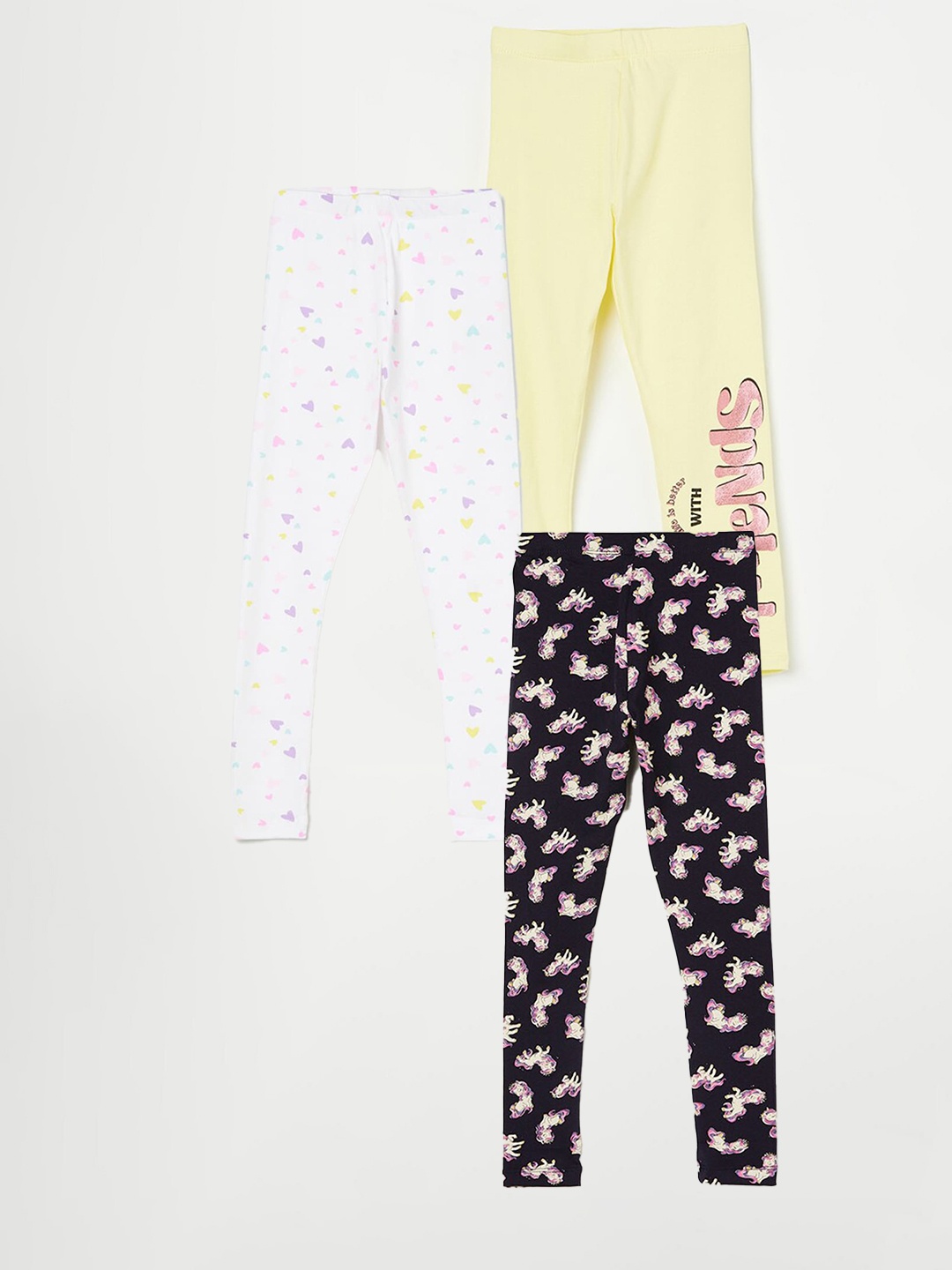 

Fame Forever by Lifestyle Girls Pack Of 3 Printed Cotton Leggings, Navy blue