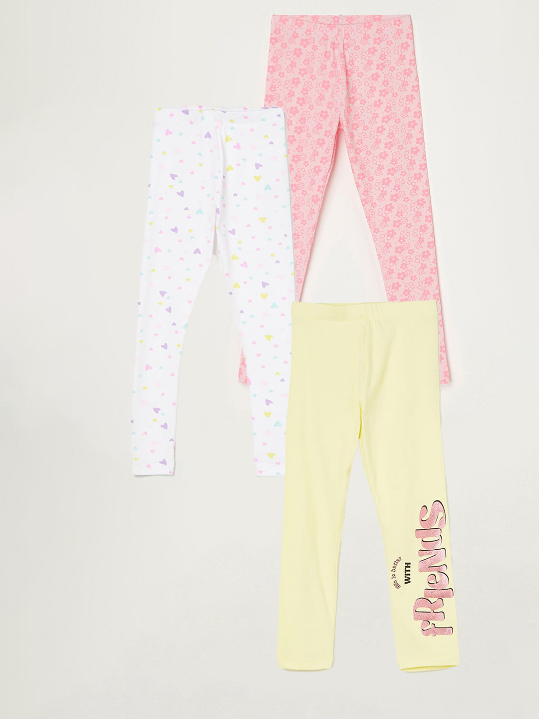 

Fame Forever by Lifestyle Girls Pack Of 3 Printed Cotton Leggings, Yellow