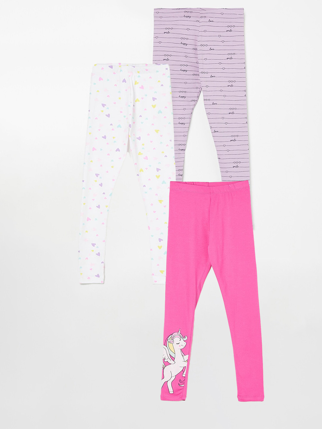 

Fame Forever by Lifestyle Girls Pack Of 3 Printed Cotton Leggings, Pink
