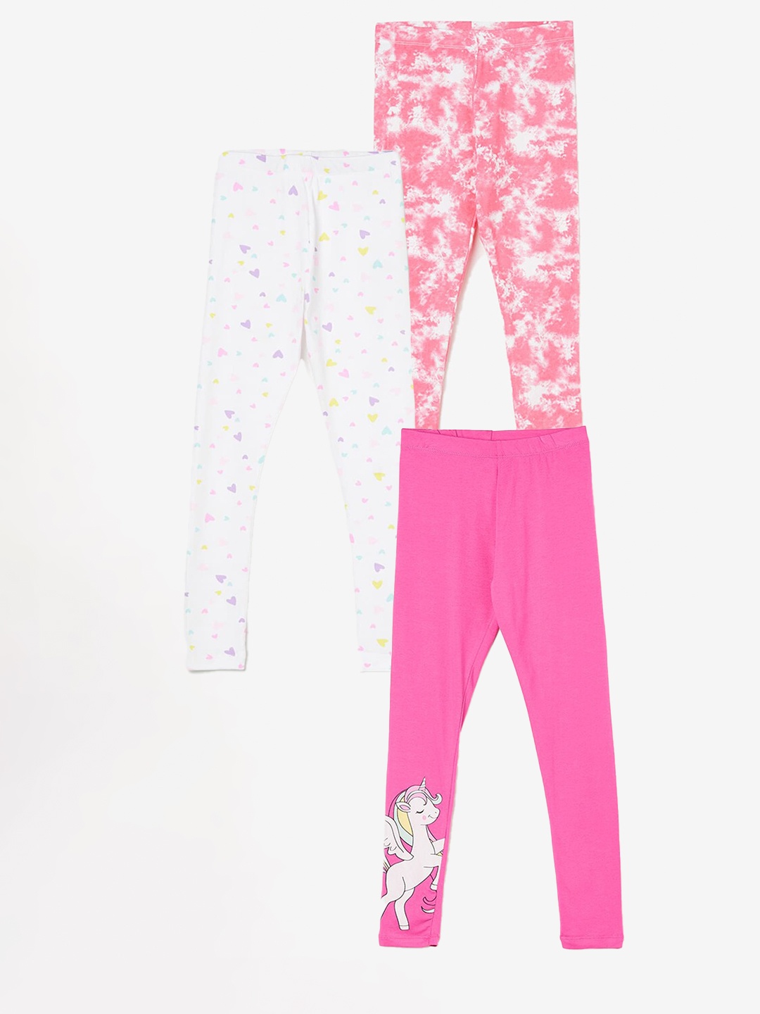 

Fame Forever by Lifestyle Girls Pack Of 3 Printed Cotton Leggings, Pink