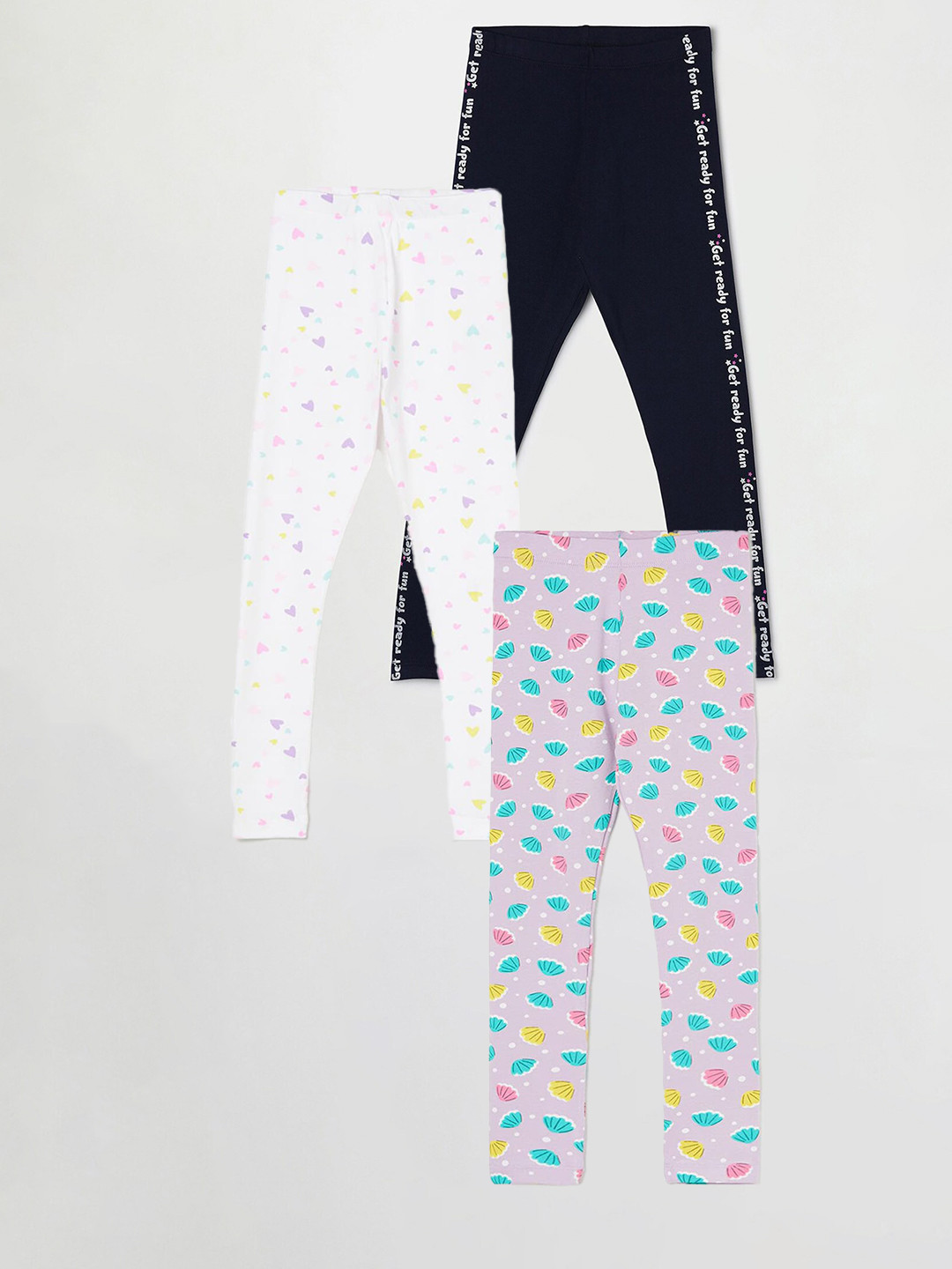 

Fame Forever by Lifestyle Girls Pack Of 3 Printed Cotton Leggings, Purple