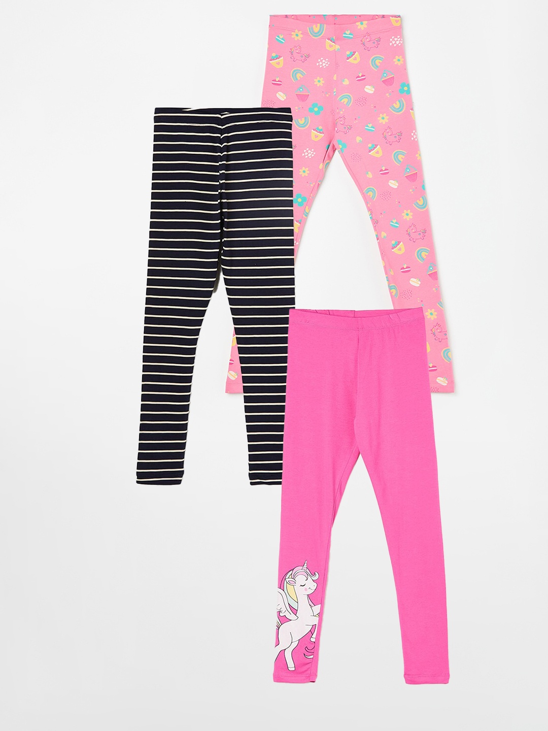 

Fame Forever by Lifestyle Girls Pack Of 3 Printed Cotton Leggings, Pink