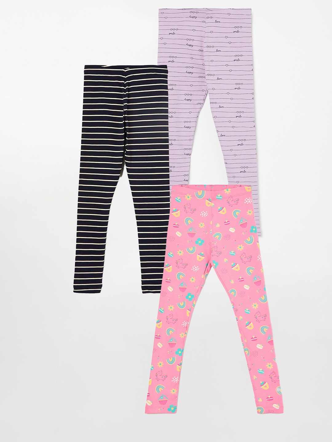 

Fame Forever by Lifestyle Girls Pack Of 3 Printed Cotton Leggings, Pink