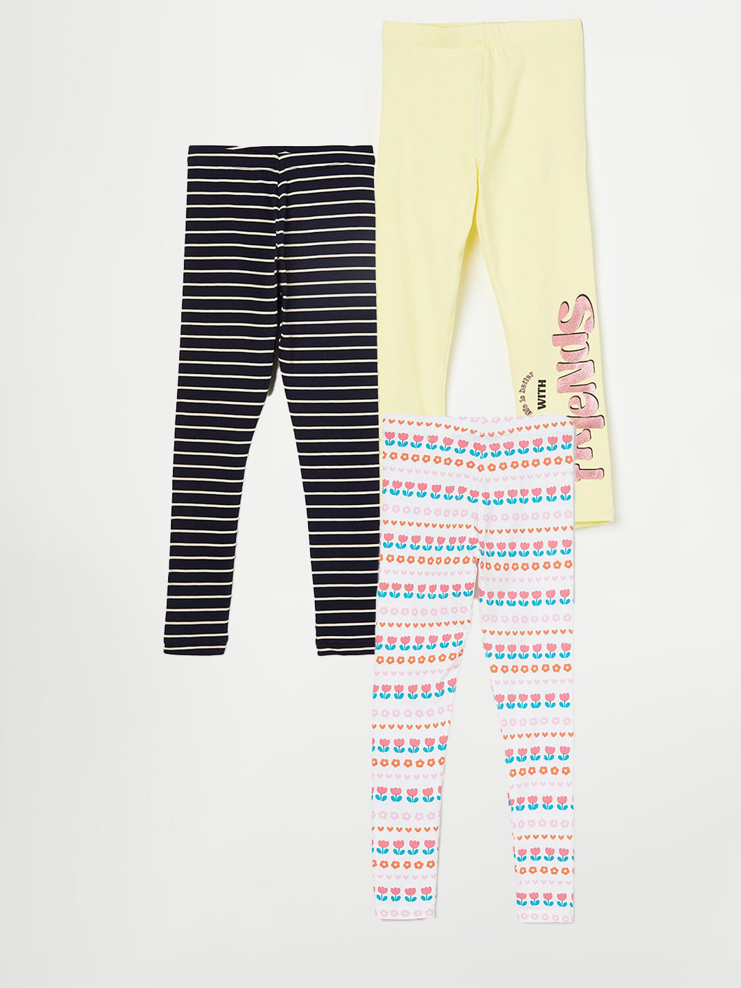 

Fame Forever by Lifestyle Girls Pack Of 3 Printed Cotton Leggings, White