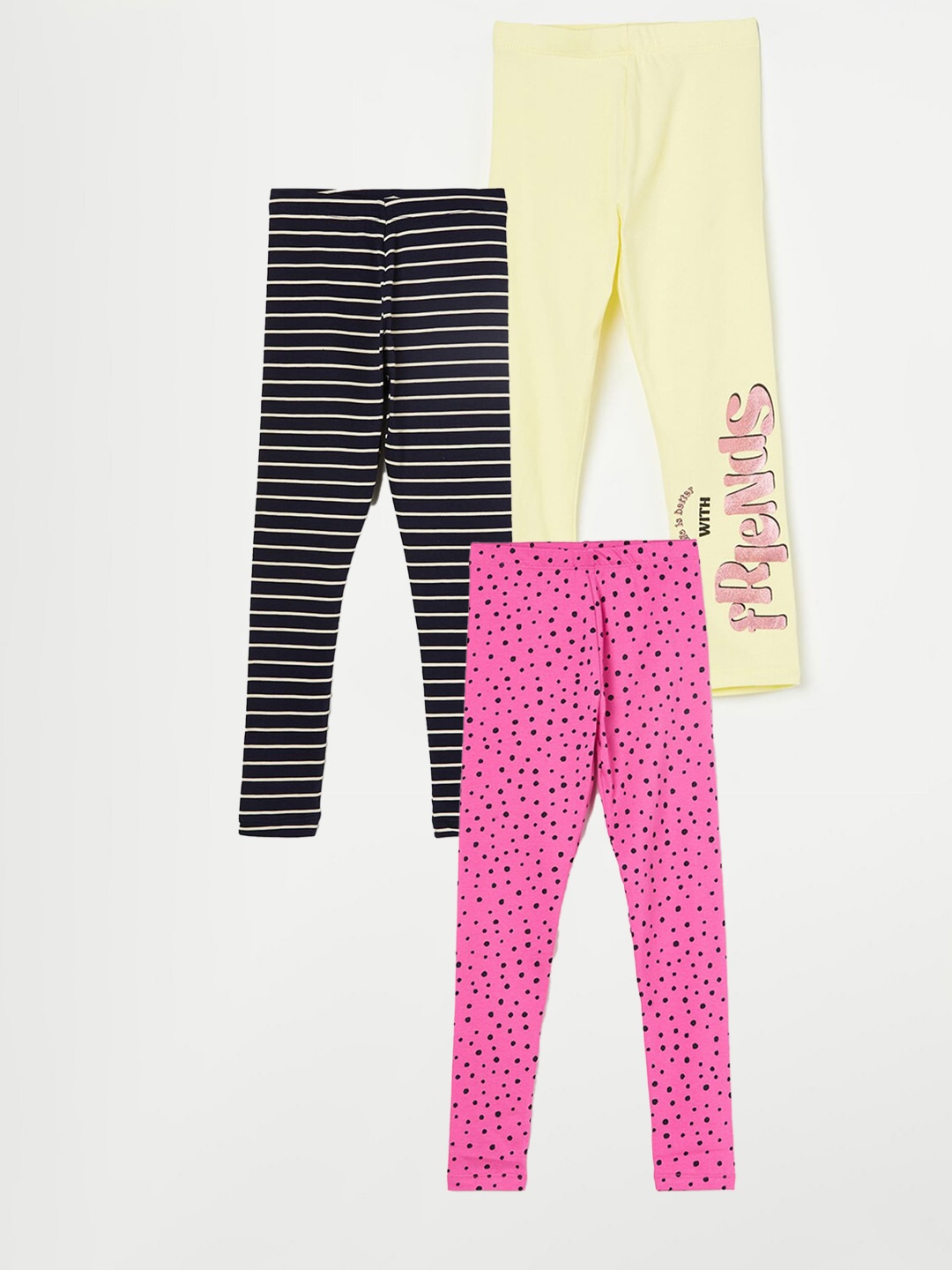 

Fame Forever by Lifestyle Girls Pack Of 3 Printed Cotton Leggings, Pink